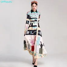 QYFCIOUFU высокое качество, новинка, модное дизайнерское Макси платье для подиума, женское Повседневное платье с длинными рукавами, с геометрическим принтом, Элегантное Длинное Платье