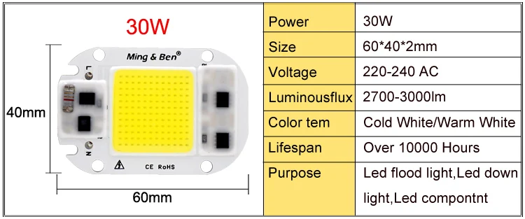 1 комплект светодиодный COB чип с отражателем объектива Смарт IC чип 50 Вт 30 Вт 20 Вт AC 230 В DIY для Светодиодный прожектор нужен радиатор для охлаждения