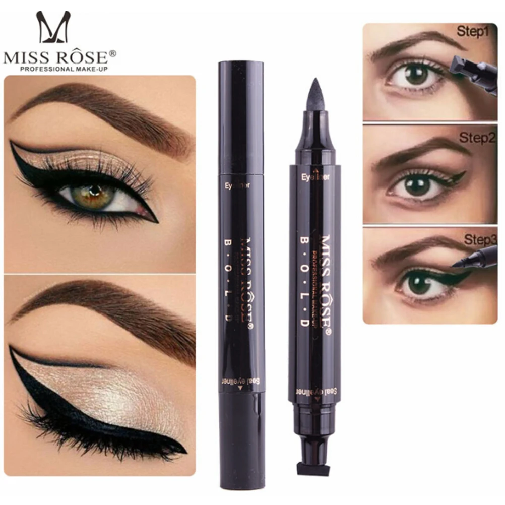 Make Up Pencil Waterproof Black Double-ended Makeup Stamps Eyeliner Pencil 2Sizes Miss Rose Brand Eyes Liner Liquid