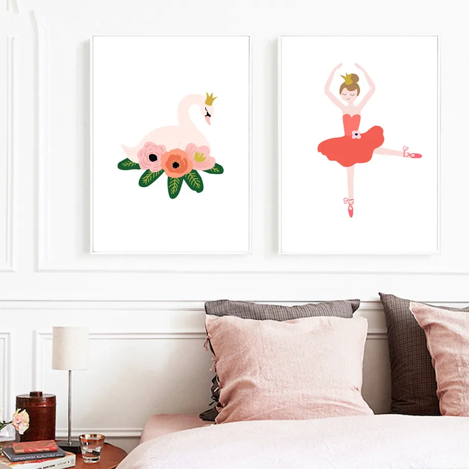 Cartoon-Ballet-Dancer-Girl-Swan-Flower-Wall-Art-Canvas-Painting-Posters-And-Prints-Nordic-Poster-Wall (2)