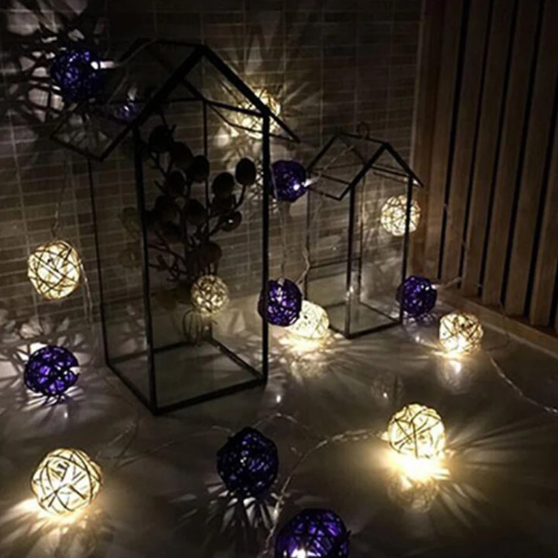 LED String Lights Rattan Ball Light String Battery Operated Fairy String 20LEDs Garland Holiday Wedding Party Christmas Decoration (12)
