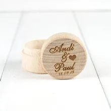Персонализированные Свадебные деревянная коробочка для Кольца На заказ имя, Дата Любовь Сердце деревенский обручальное кольцо шкатулка держатель