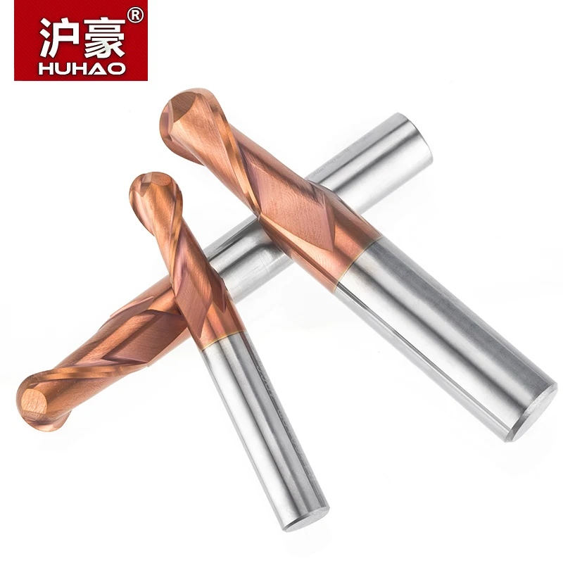 HUHAO 1pc HRC50 Tapered Ball Nose End Mill Tungsten Coated Ball Head Cutter Tungsten Steel R0.5-R6mm CNC Engraving Bit