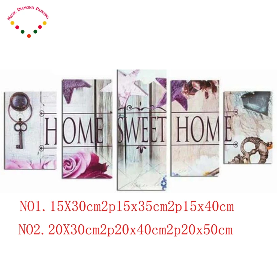 5d DIY Optional 5pcs Classical home Diamond Painting &quotHome Sweet Home&quot Multi-picture Combination 3D Embroidery Mosaic Home Decor | Дом и