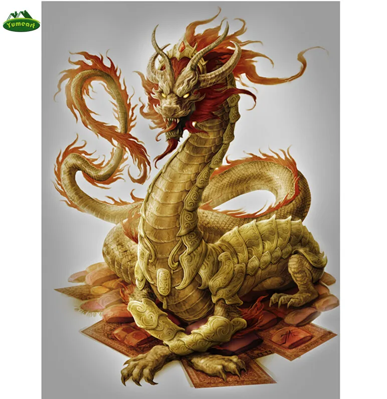 

NEW DIY 5D Diamond Painting Gold Dragon Square Mosaic Diamond Embroidery Long Icon Needlework Pattern Decorative Painting