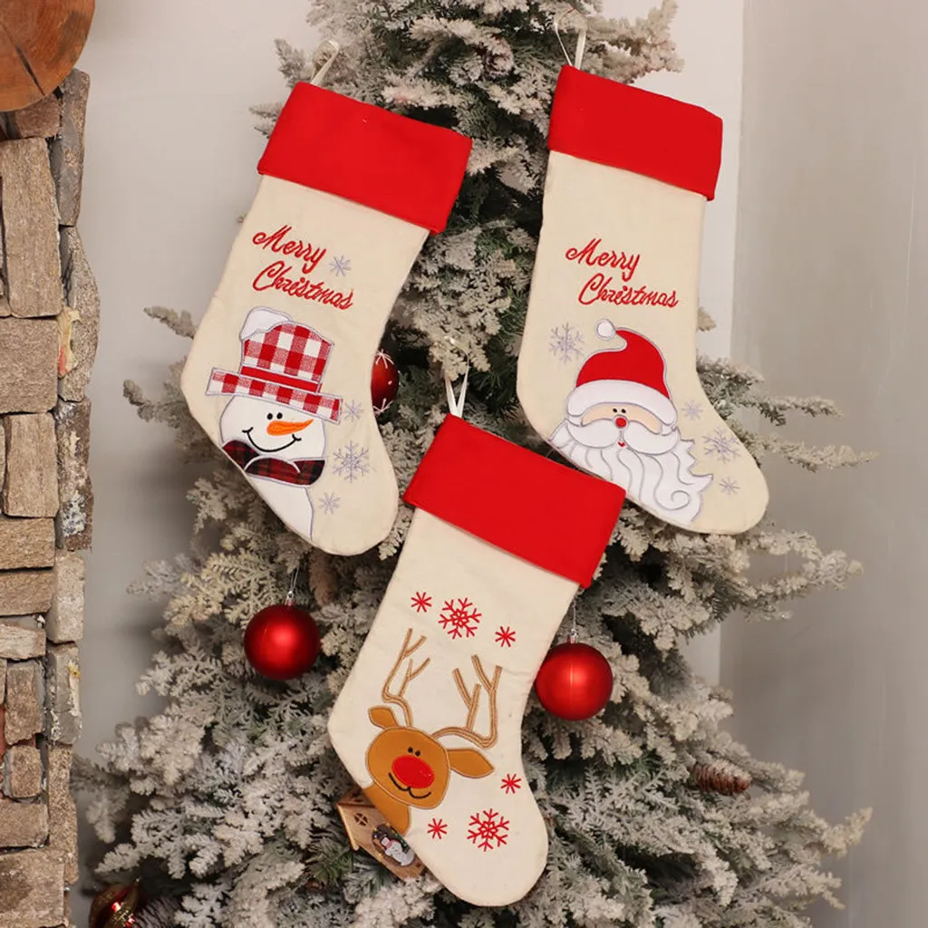 Многоцветная счастлив год Новогодний носок для подарков Конфеты мешок подарка Рождественская игрушка тканевый орнамент 19Jan23 P33