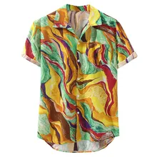 Womail Mens Hawaiian Pocket Short Sleeve Loose Shirts Print Linen Blouse Hawaiian Shirts Cotton Fashion Men Beach Hawaiian Shirt