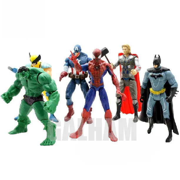 6pcs lot The Avengers 15cm Captain America Hulk Wolverine Thor Spiderman Batman PVC Action Figures Classic