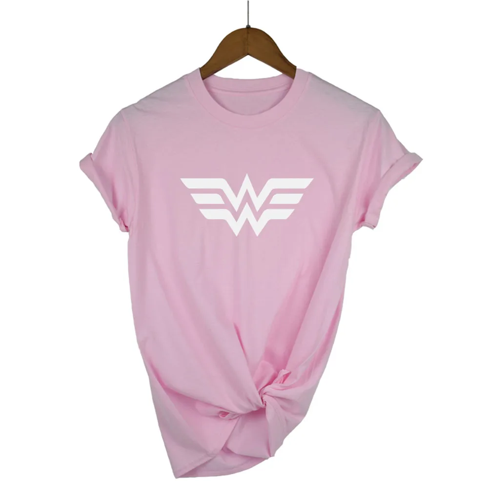 Вторая половина цены хлопок Женская футболка аниме чудо-женщина футболка с логотипом супергероя Femme с принтом Harajuku Манга Футболка - Цвет: Pink-W