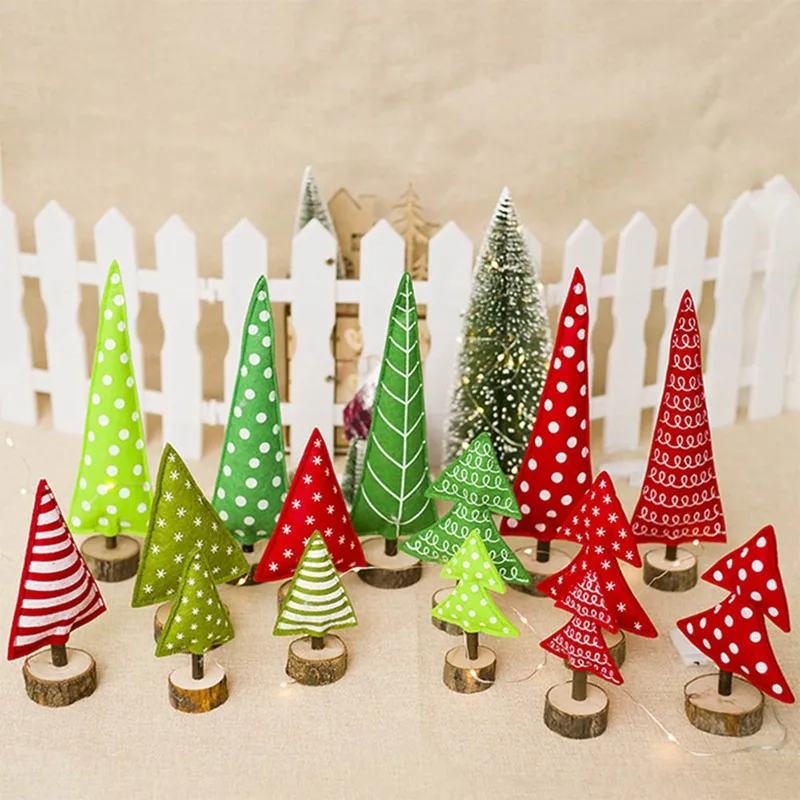 

1PC Mini Christmas Tree Decorations Striped Printed Red Green Polk Dot Xmas Trees Kids Toy Christmas Decor For Home 15 Styles!!!