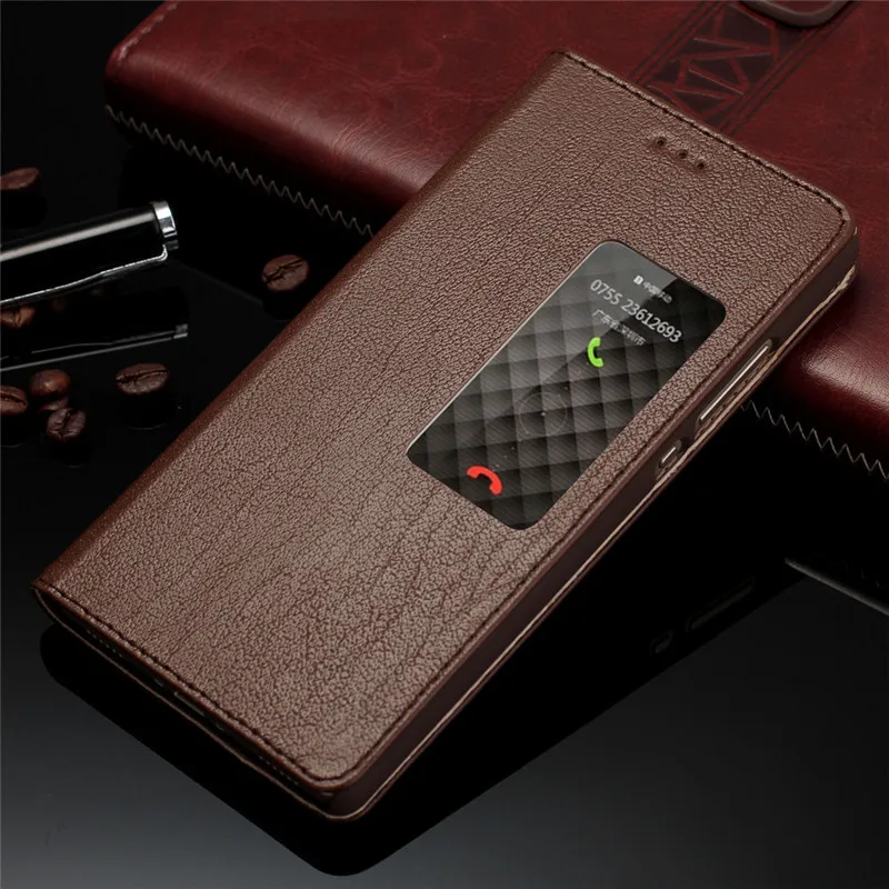 

CYBORIS for Huawei Ascend P8 Case Genuine Real Cow Leather Case for Huawei P8 Window View Stand Smart Sleep Flip Cover