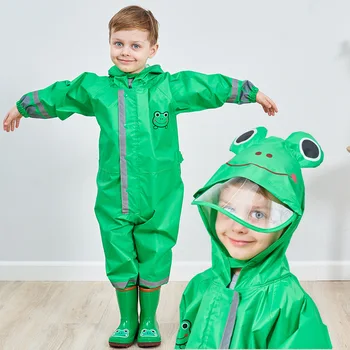 

Good quality cartoon waterproof 3-10years old girls boys kids raincoat jumpsuit outdoor fashion children reflective rain coat