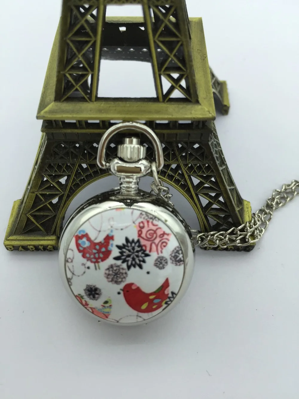 

New Fashion quartz chicken flowers enamel pattern quartz pendant Modern hours Necklace pocket watch gift