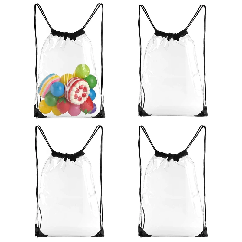 NEW 4 Pack Clear Drawstring Backpack Waterproof String Backpack Cinch Stadium Bags Traveling Sport Bags