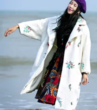 MX Autumn Winter Women Vintage&Retro Thickening White Wool Coat Luxury Embroidery Berber Fleece Outerwear Wadded Jacket