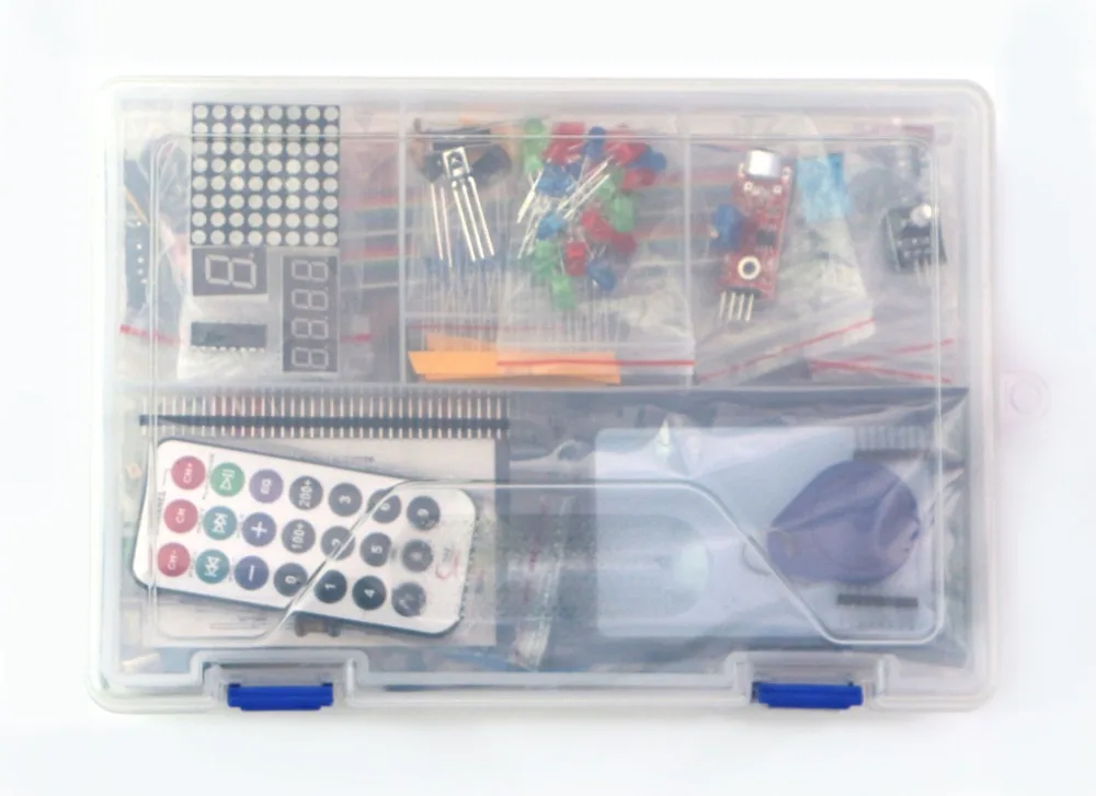 

Kit for ardui uno with mega 2560 / lcd1602 / hc-sr04 /dupont line in plastic box
