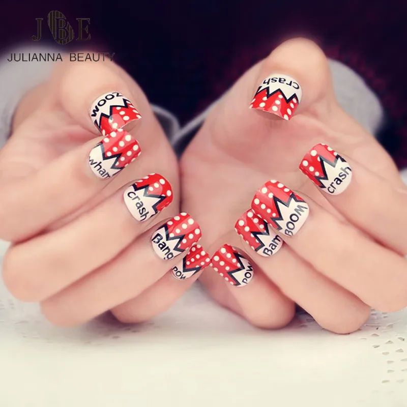 24PCS/Set Fashion Multi Color Design Fake Nails Short ...