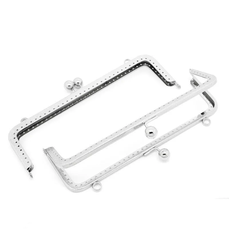 

10Pcs Silver Tone Clutch Coins Purse Rectangle Frame Kiss Clasps Lock Handbag Handle 20x8.5cm