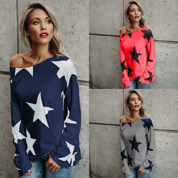 

Women Blouses 2019 Women Girl Strapless Star Sweatshirt Long Sleeve Crop Jumper Pullover Tops Blusas Femininas Tops