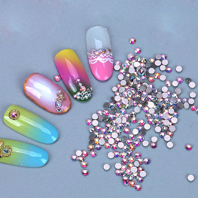 

2058NoHF SS6 1440pcs Crystal AB Flatback Non Hot Fix Rhinestone Glue On For Nails Small Size Nail Art Rhinestone