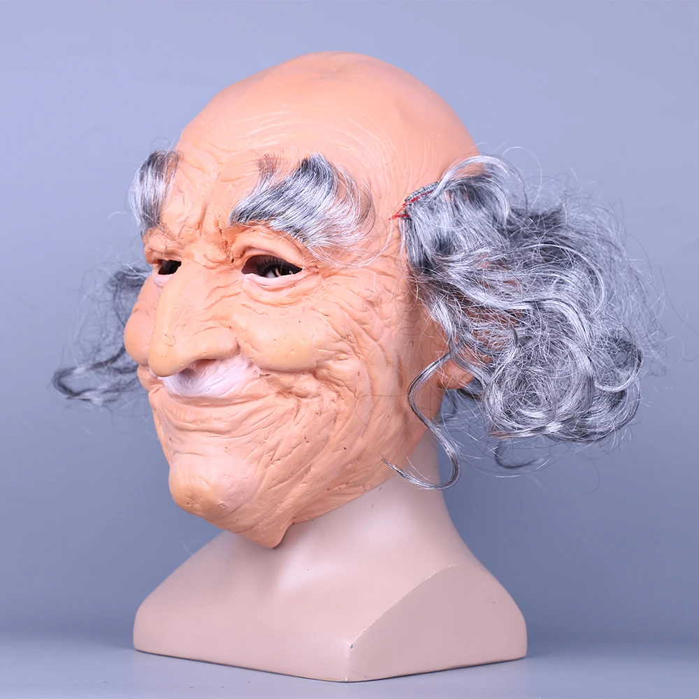 Creepy Old Man Mask With Hair Masquerade Old Man Mask Halloween Mask Props New (4)