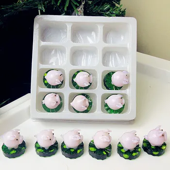 

12pcs Hand made murano glass pink pig figurines Standing on the lotus leaf fairy garden home decoration animal statues ornaments