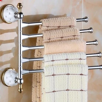 

Bathroom Luxury Little Crystal Towel Rack Holder Swive 5 Towel Bars Ceramic Base Wall Mounted Bathroom Accessories