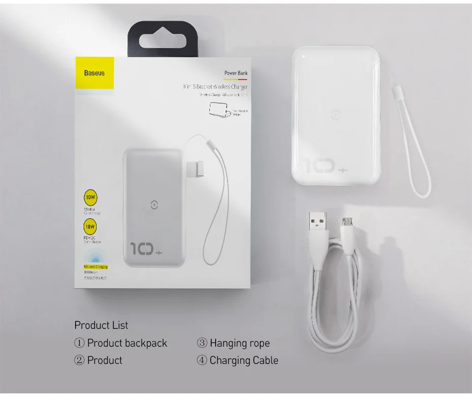 Baseus 10W Wireless Power Bank 10000mah Quick Charge 3.0+PD3.0 Powerbank Wireless Charging External Battery Charger For Xiaomi 10000 mah