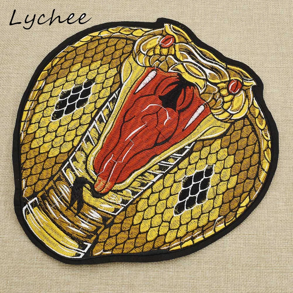 

Lychee 26.5cm Oversized Animal Cobra Snake Iron On Embroidered Patch DIY Sewing Garment Decor Applique With Adhesive