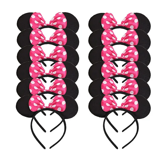 12 шт. аксессуары для волос розовый блесток лук ободок с мышиными ушками на день рождения Хэллоуин костюм орнамент(12 Черный блесток розовый - Цвет: 12 Rose