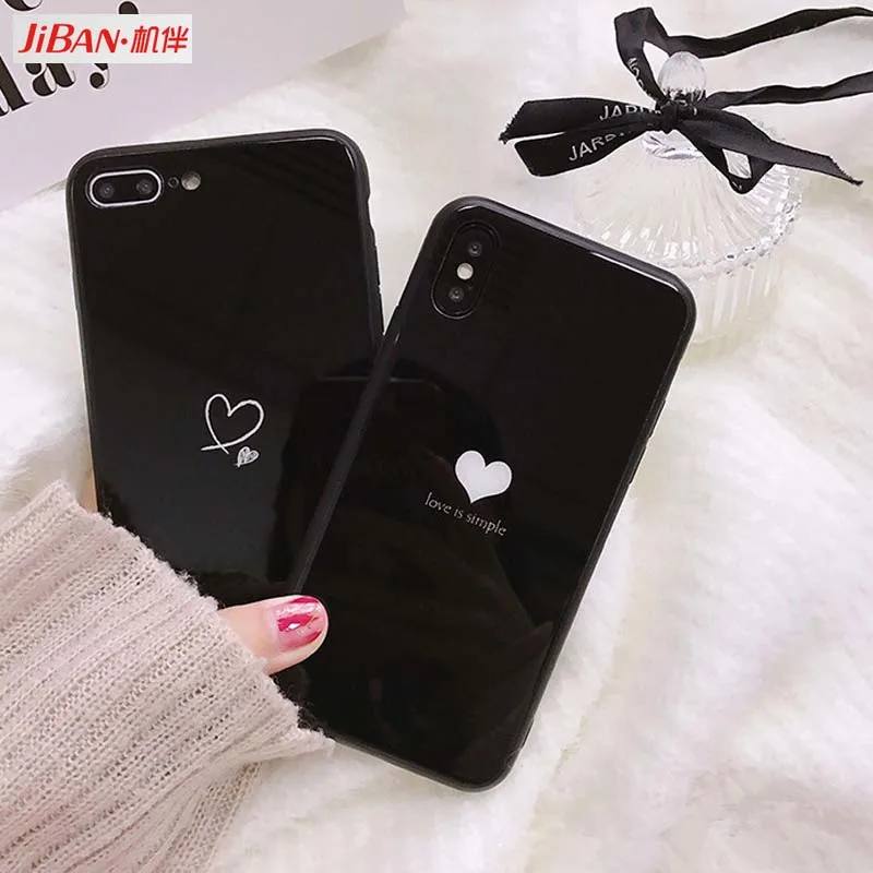 JIBAN черное сердце пары чехол для iphone X гладкое зеркало стекло твердая задняя
