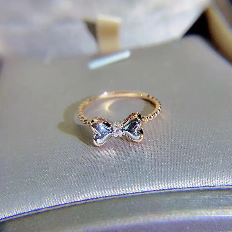 

ANI 18K Rose Gold (AU750) Engagement Women Ring Certified Natural Diamond Fashion Bowknot Shape Ring for Women Anniversary Gift