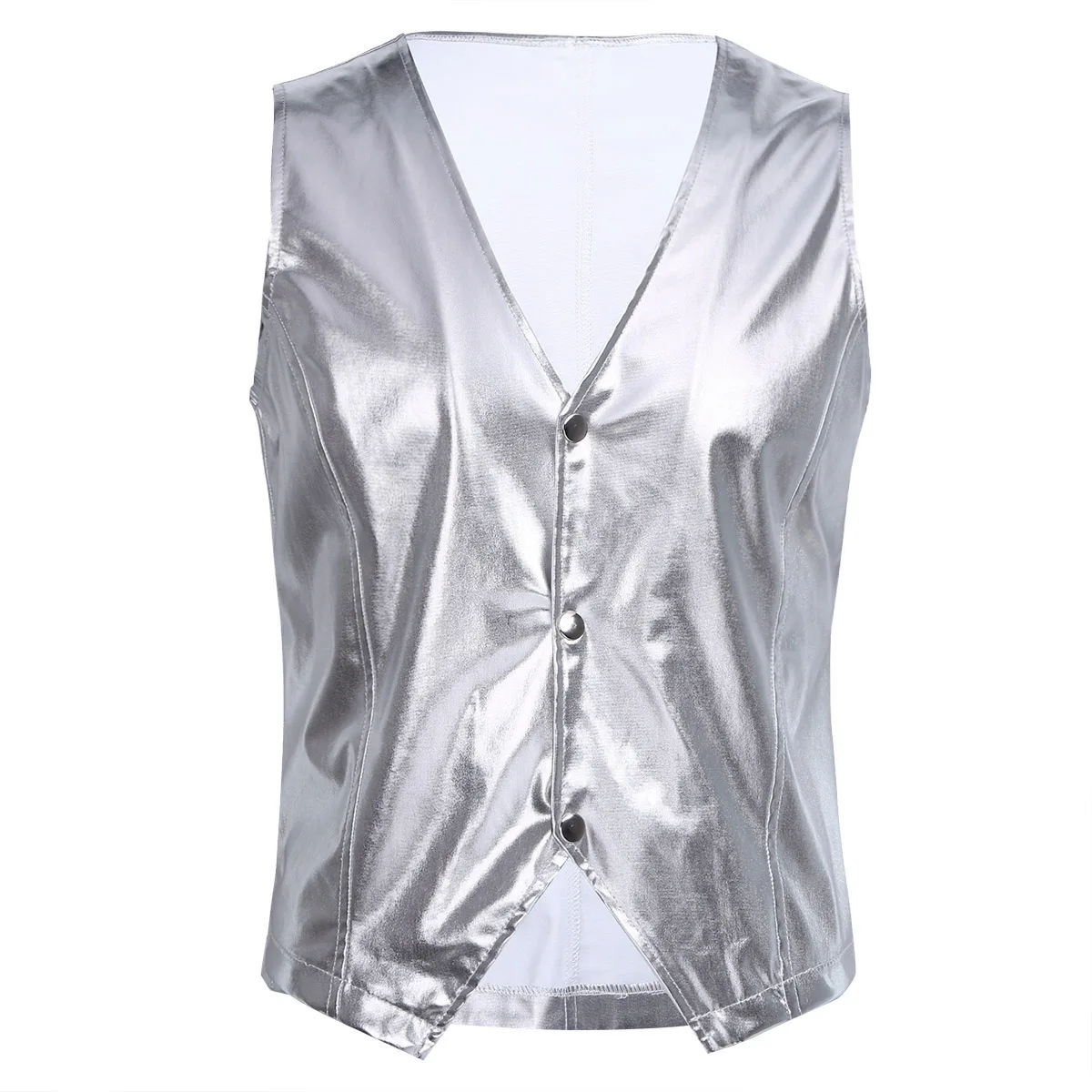 Tiaobug мужской мягкий жилет из лакированной кожи с эффектом мокрого плавания, блестящий сексуальный жилет с кнопками, куртка для ночного клуба, вечерние танцевальный сценический костюм - Цвет: Silver