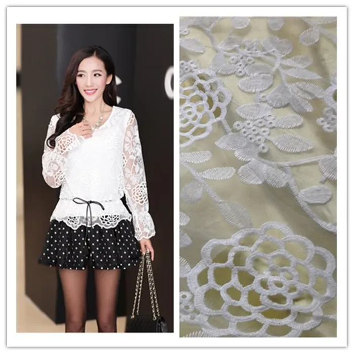 

African Fabric Patchwork Tissus Free Shipping 2019 New White Gauze Beautifully Water Soluble Hollow Out Clothing Fabric Effect