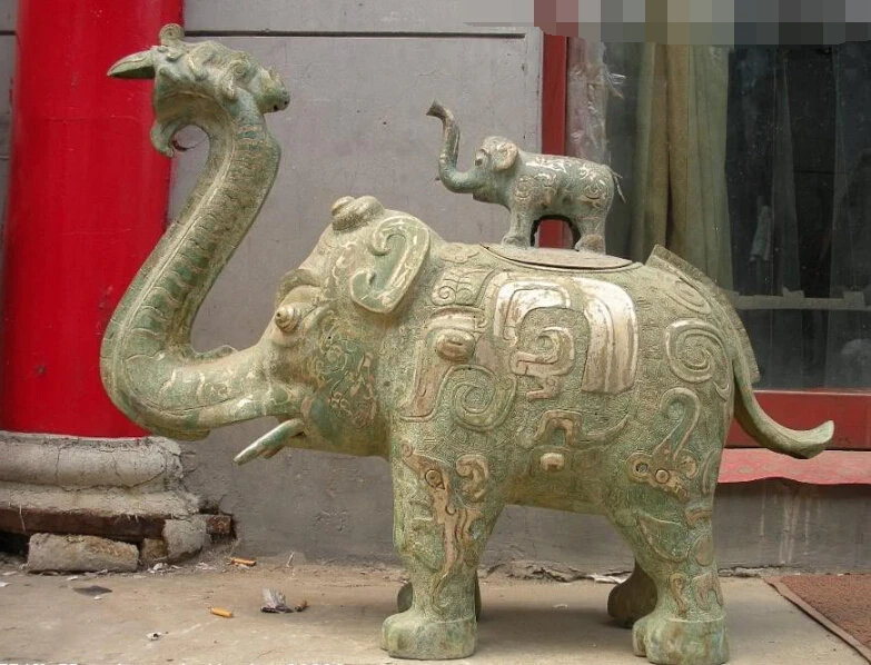 

free Chinese Classical Bronze silver-gilt carve Lucky censer Elephant Zun statue fast