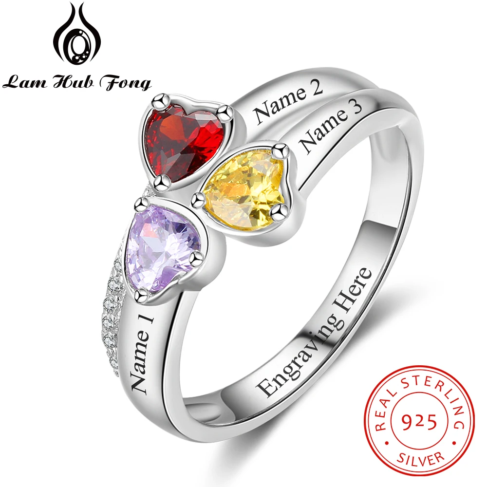 Personalized Mothers Ring 925 Sterling Silver DIY Heart Birthstone Name