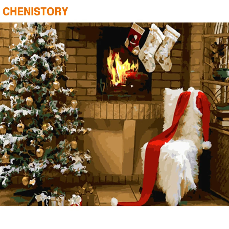 

CHENISTORY Frame Christmas Picture DIY Painting By Numbers Fireplace Landscape Canvas Painting Unique Gift For Home Wall Artwork