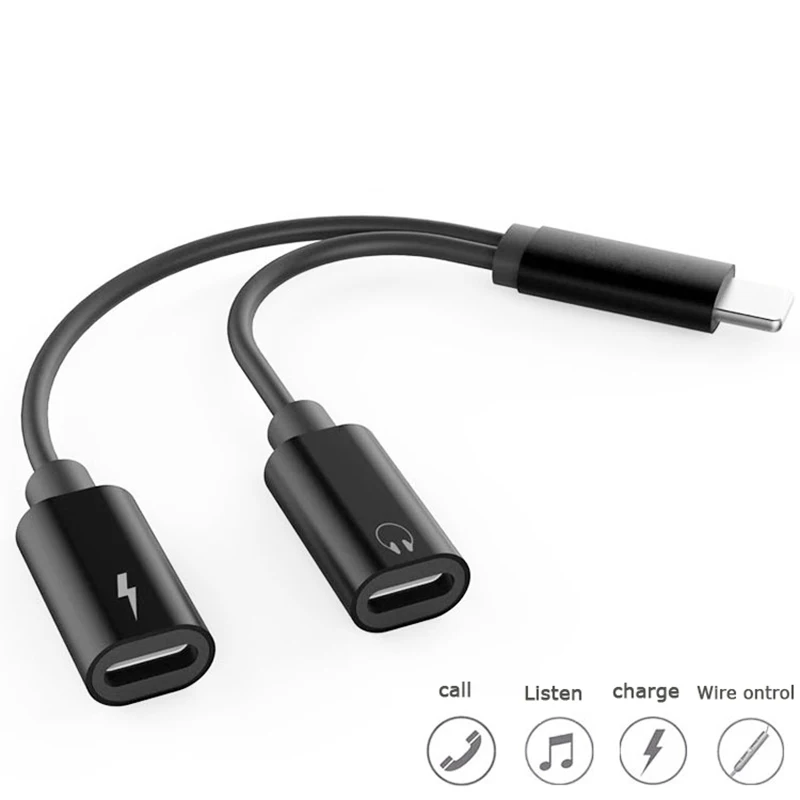 

For Lightning to Dual 2 in 1 Charging Audio Adapter For Iphone 7 Audio Adapter Earphone Cable Converter for iPhone 7 8 plus X 10