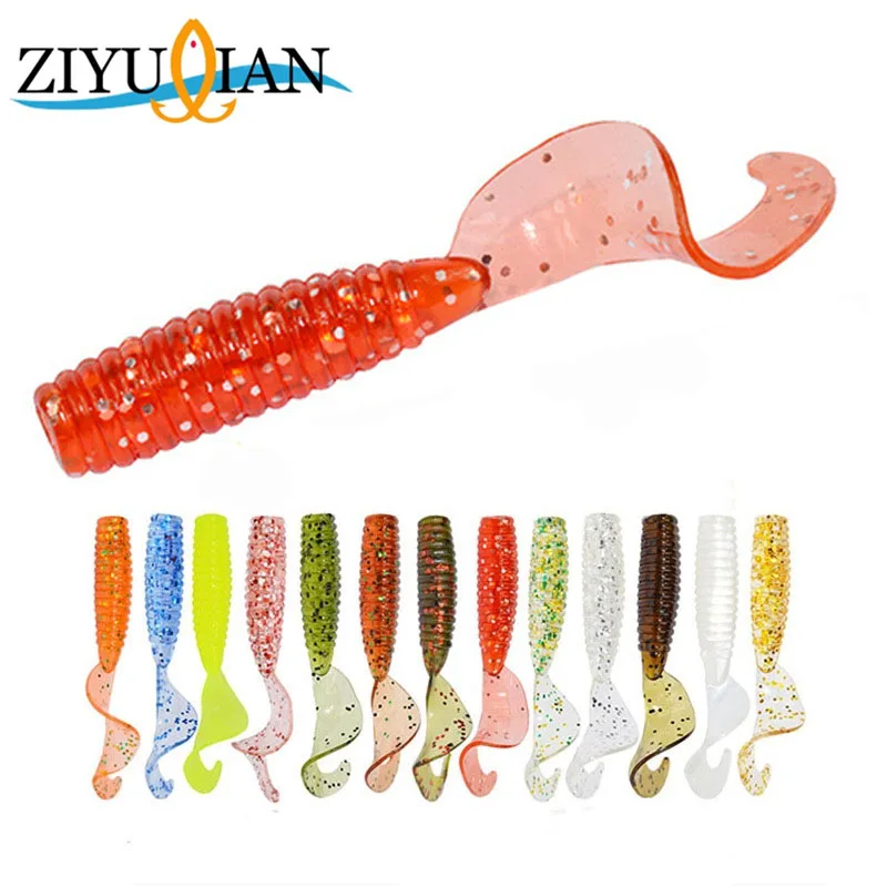 12Pcs Rubber Soft Bait Fishing Lures 45mm 1.2g Worm Trout Silicone Bait Artificial Bait Bass