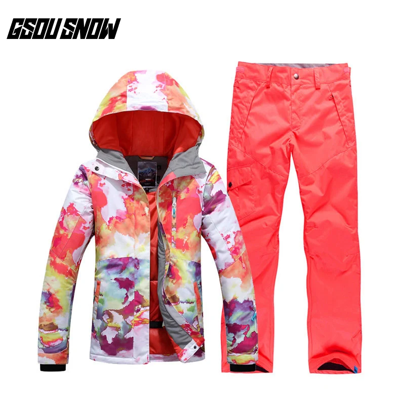 

Gsou snow double veneer ski suit style suit female Han waterproof outdoor winter slip thickening