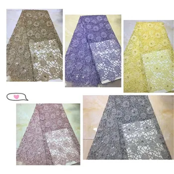 

Sequins Net Lace Fabric yellow 2019 High beads Quality African Mesh Wedding Bride Dress Sewing Sequined Embroidered Material