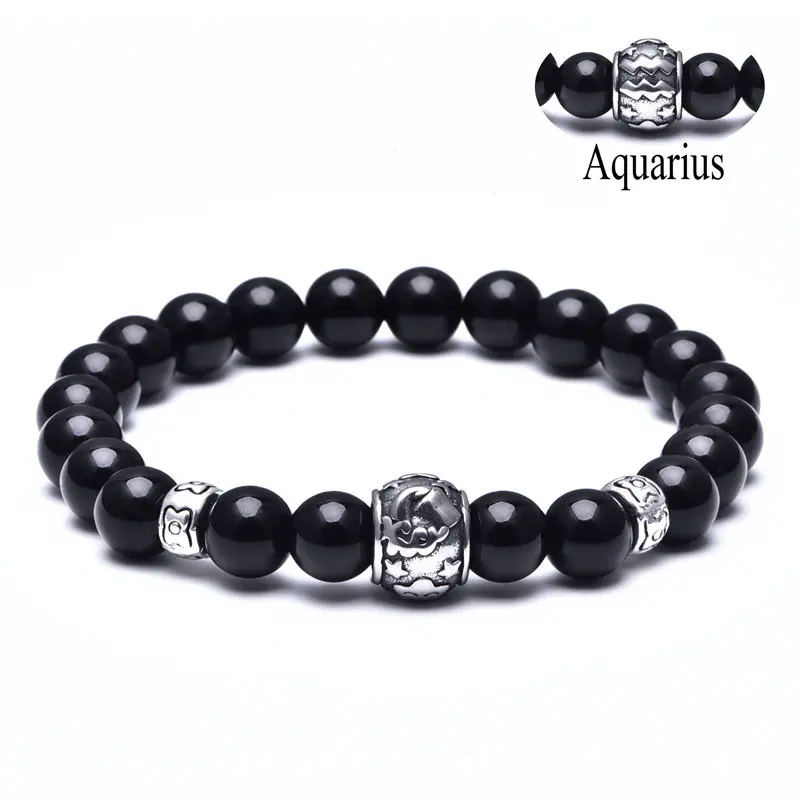 12 Созвездие бисером браслет из натурального камня бисер Скорпион Водолей Телец Овен браслеты для мужчин женщин ювелирные изделия подарок - Окраска металла: Aquarius
