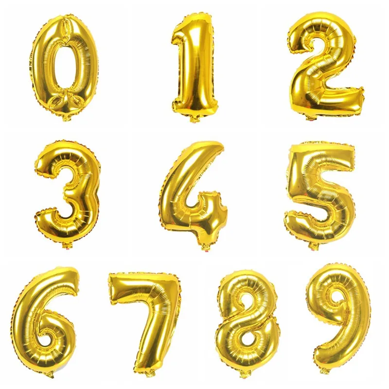 

16inch Foil Air Balloons Latex Balloon Silver Gold Number Globos Wedding Decoration Happy Birthday Party Supplies