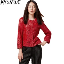 Ayunsue модные женские туфли из натуральной кожи куртка выдалбливают натуральной овчины пальто для Для женщин Красный Реальные Кожаные куртки WYQ1216