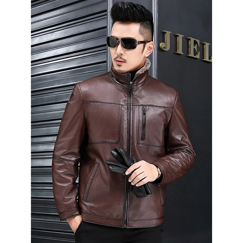 2019 Модные мужские кожаные куртки Jaqueta Masculino Jaqueta Couro Новая роскошная мужская одежда из меха и кожи