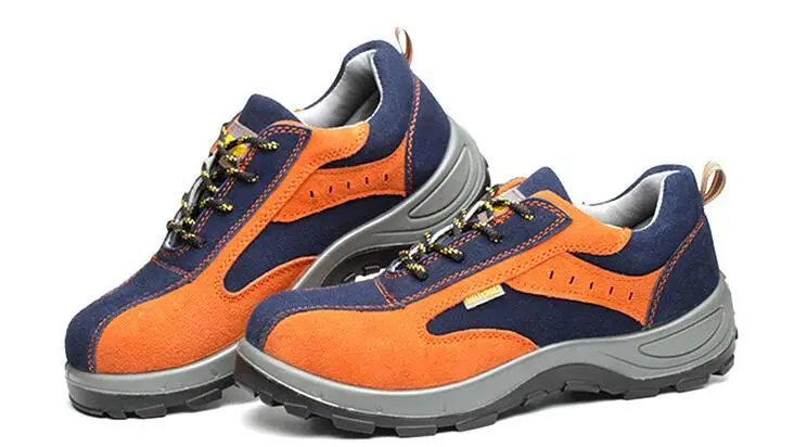 Gram Epos унисекс Рабочая защитная обувь мужские замшевые и pu стальные ботинки с закругленным носком для защиты от проколов прочная защитная обувь - Цвет: blue orange