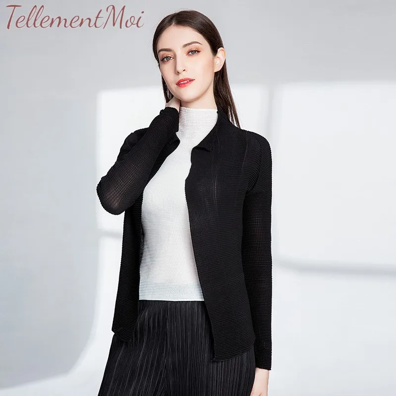 Cardigans for Women Solid Long Sleeve Loose Casual Cardigan Pleated Thin Slim Short Jacket Female Office Work Outerwear Coat