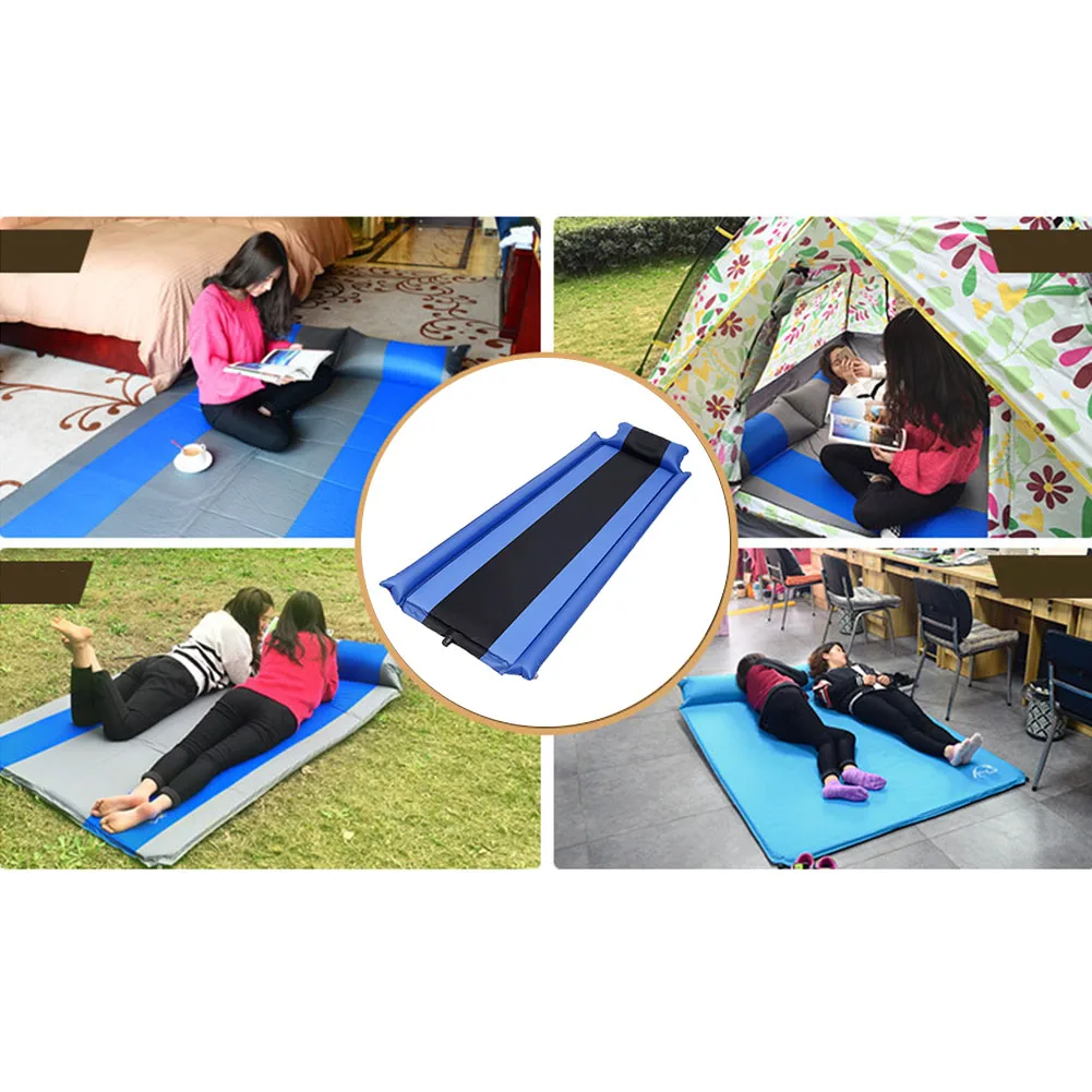 المشي في الهواء الطلق خفيفة الوزن الذاتي نفخ للطي التخييم حصيرة وسادة النوم شخص واحد سميكة الإسفنج السفر مع وسادة