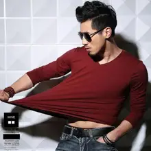 ИПЦ Весна новая футболка с длинным рукавом для мужчин сплошной цвет Высокое качество v-образный вырез топы для мужчин Slim Fit Повседневная брендовая одежда