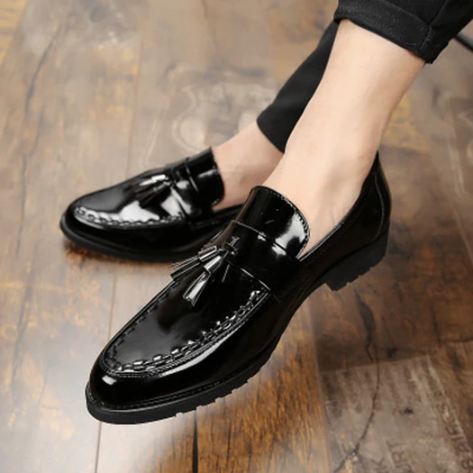 Men Brogue Slip On Tassel Dress Loafers Formal Oxfords Pointy Toe Wing Tip Shoes 